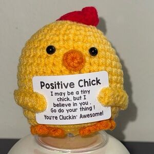 Positive Chick Crochet Plush Motivational Gift Desk Decor Funny with stand